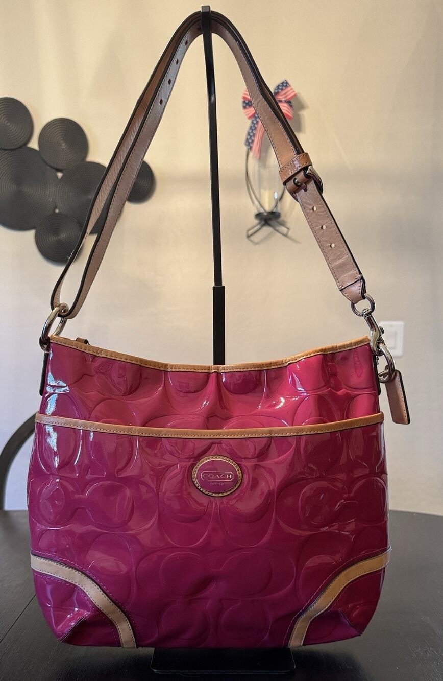 Coach Peyton Hobo Bag In Vibrant Fuchsia Pink Patent Leather